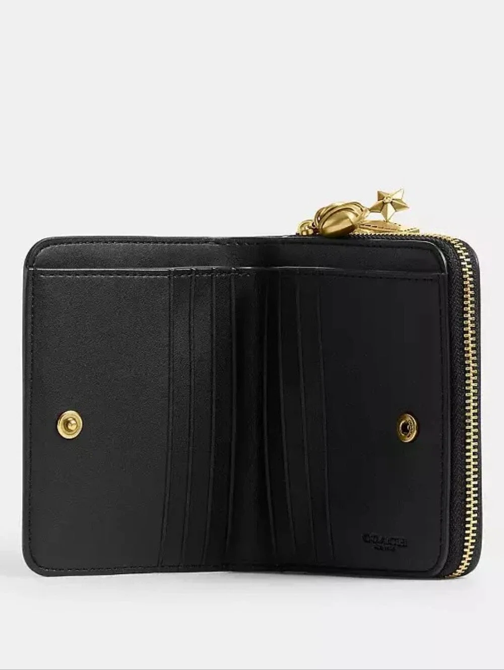 NWT!!! Coach Black Patent Zip Wallet with Gold 'C' Logo and Charm